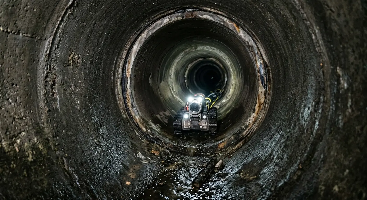 Robotic sewer camera inspecting pipe interior for Drain Snake Service in Wrentham